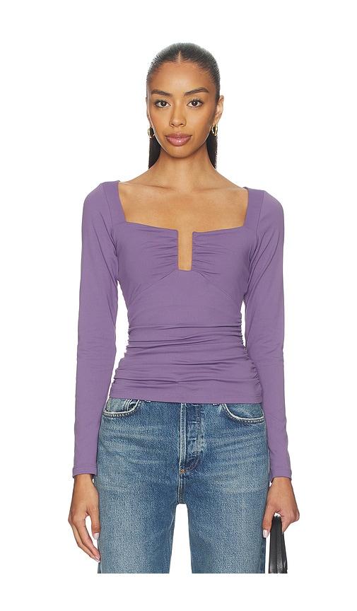 susana monaco square wire long sleeve top in purple. - size m (also in s)