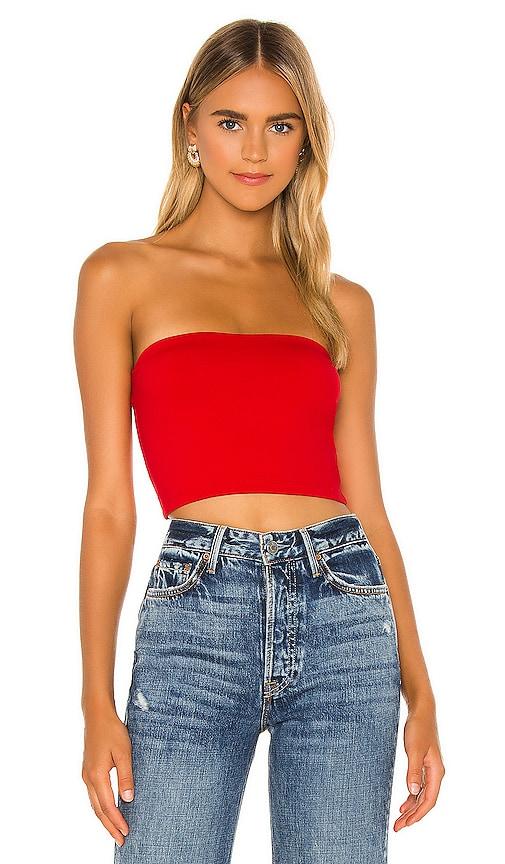 susana monaco strapless crop top in red. - size m (also in s, l, xl)