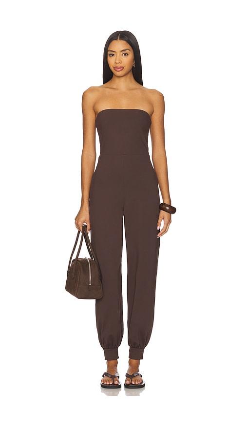 susana monaco strapless cuffed ankle jumpsuit in brown. - size l (also in xs, s)