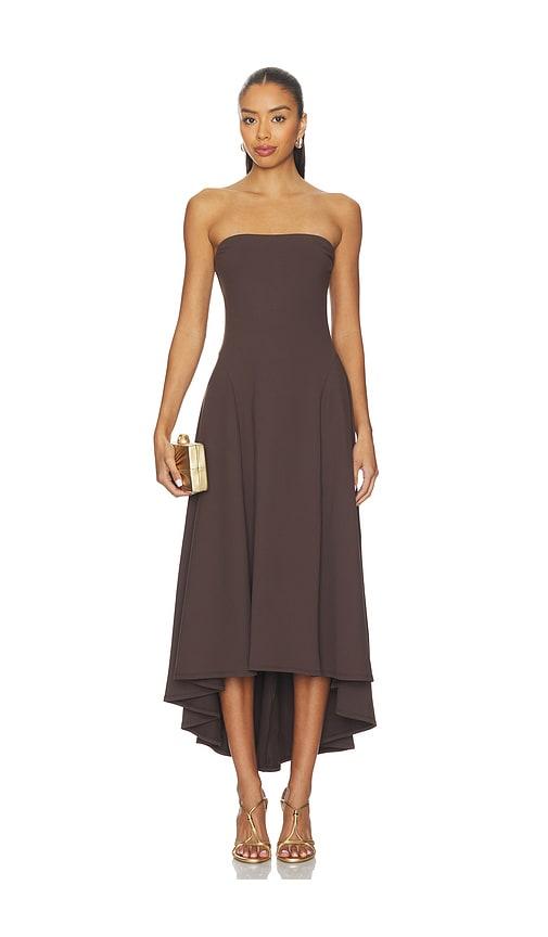 susana monaco strapless high low dress in brown. - size l (also in xs, s, m, xl)