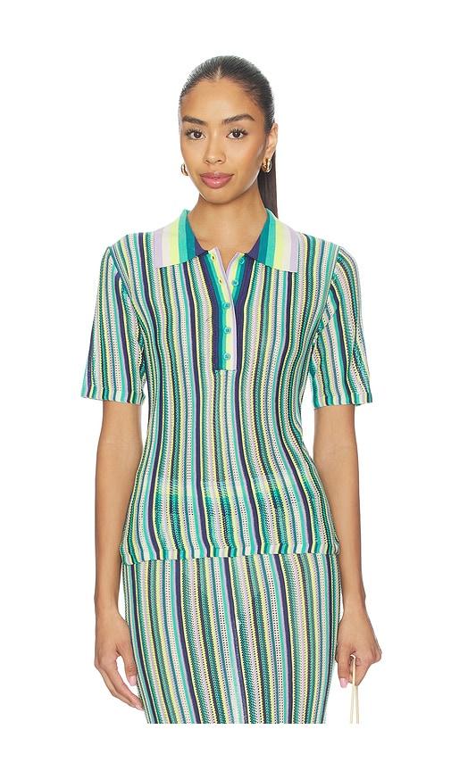 susana monaco stripe sweater collar shirt in purple,teal. - size s (also in xs, xl)