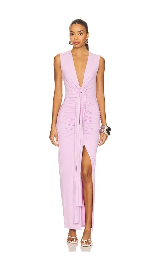susana monaco tie front gathered dress in blush. - size l (also in m)