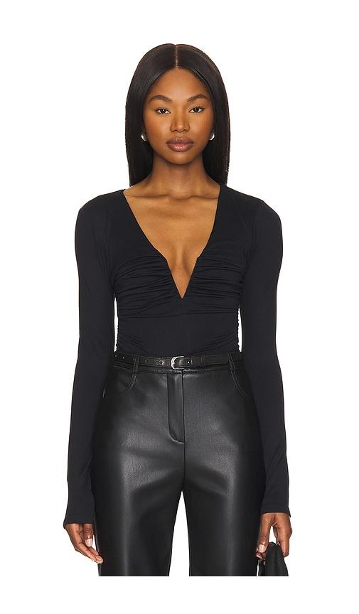 susana monaco v-neck long sleeve top in black. - size l (also in xs, s, m)