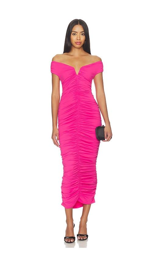susana monaco v-wire gathered dress in pink. - size l (also in xs, s, m, xl)