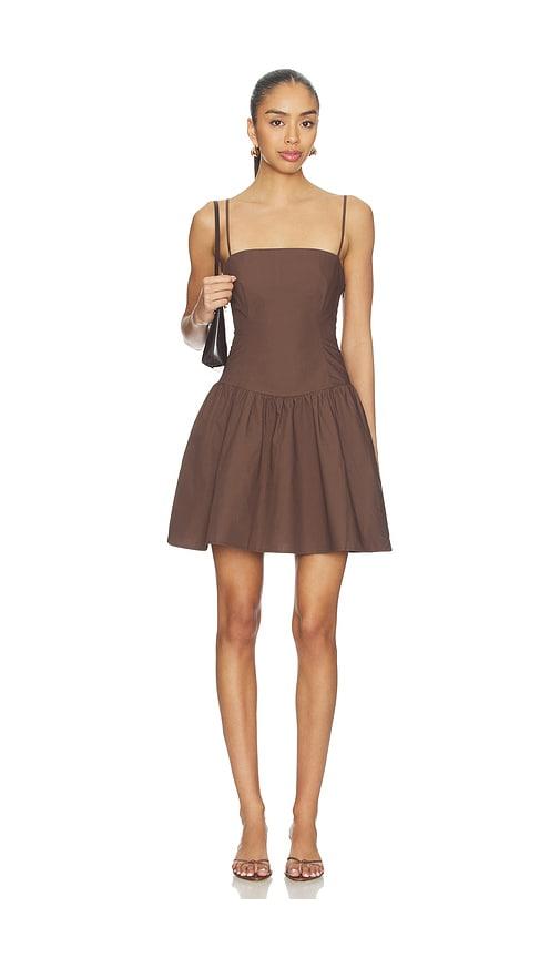 susana monaco x revolve poplin string smocking dress in brown. - size m (also in xs, s)