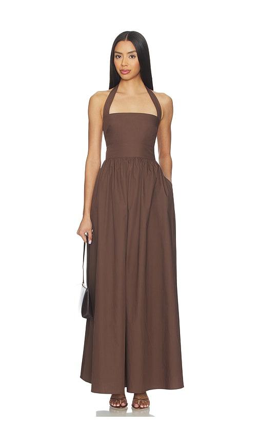 susana monaco x revolve poplin tie halter dress in brown. - size m (also in xs, s)