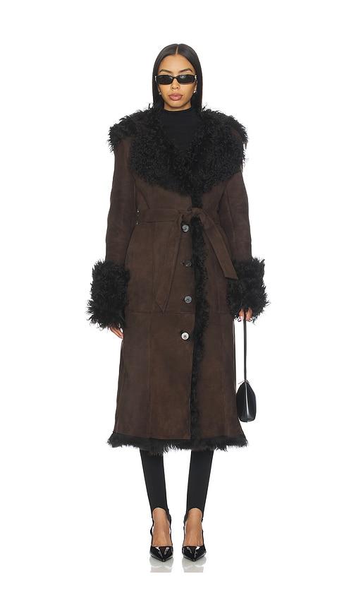 susanna chow daphne shearling suede coat in brown. - size l (also in m, s)