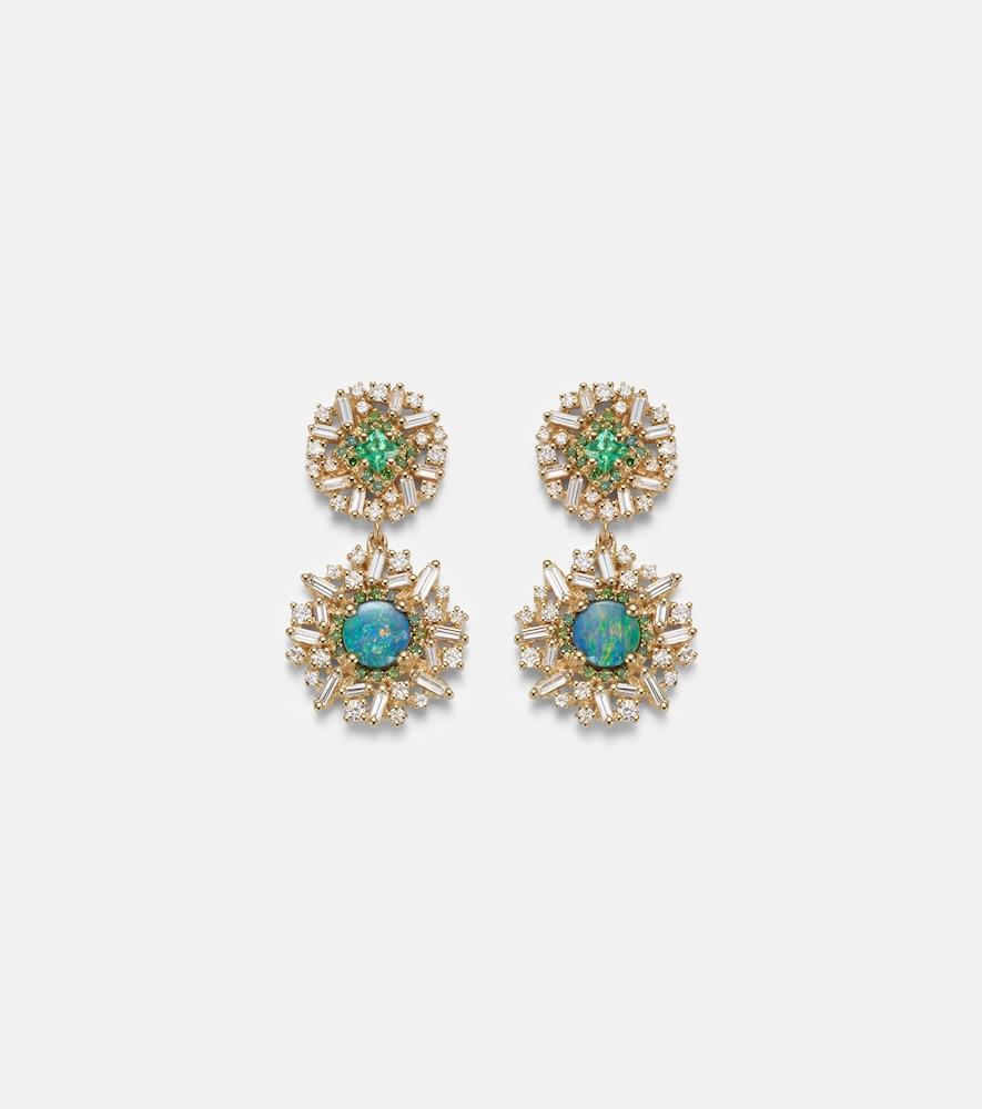 suzanne kalan 18kt gold drop earrings with gemstones