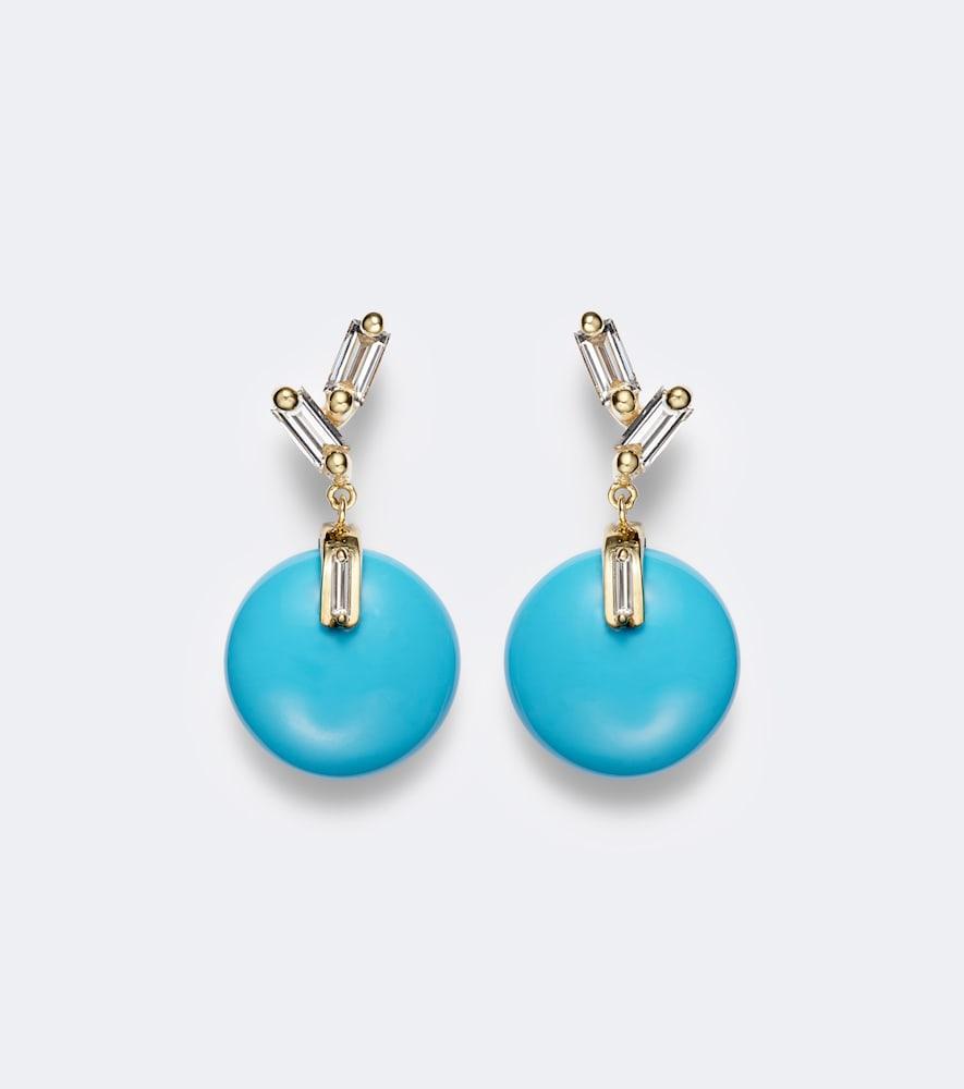 suzanne kalan 18kt gold drop earrings with turquoise and diamonds