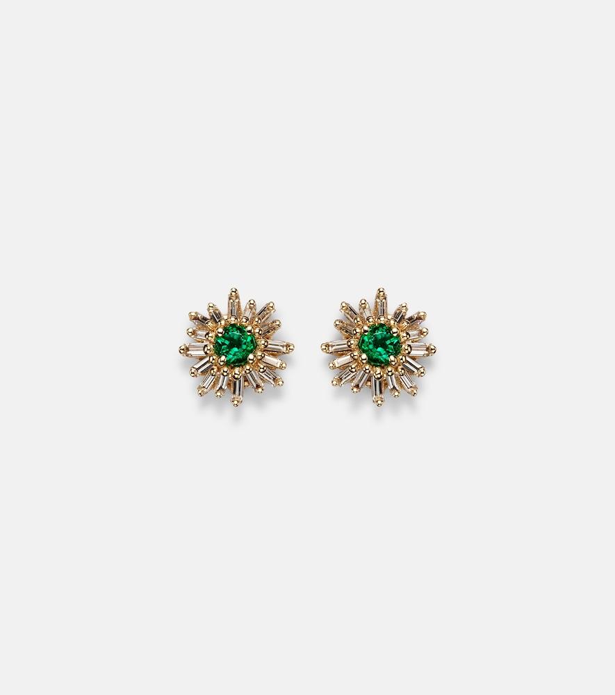 suzanne kalan 18kt gold earrings with diamonds and emeralds