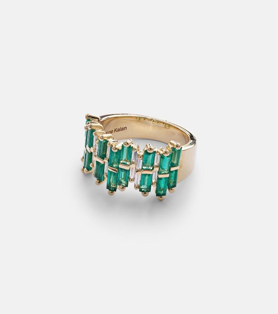 suzanne kalan 18kt gold ring with diamonds and emeralds