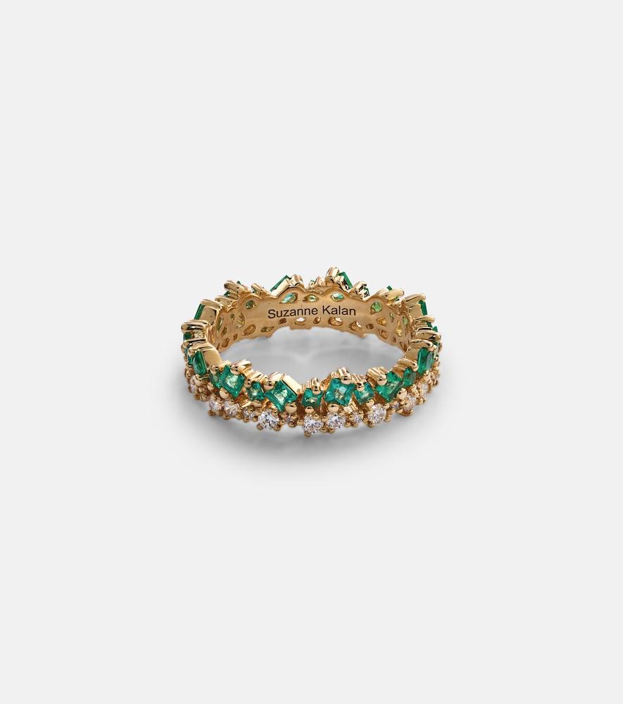 suzanne kalan 18kt gold ring with diamonds and emeralds