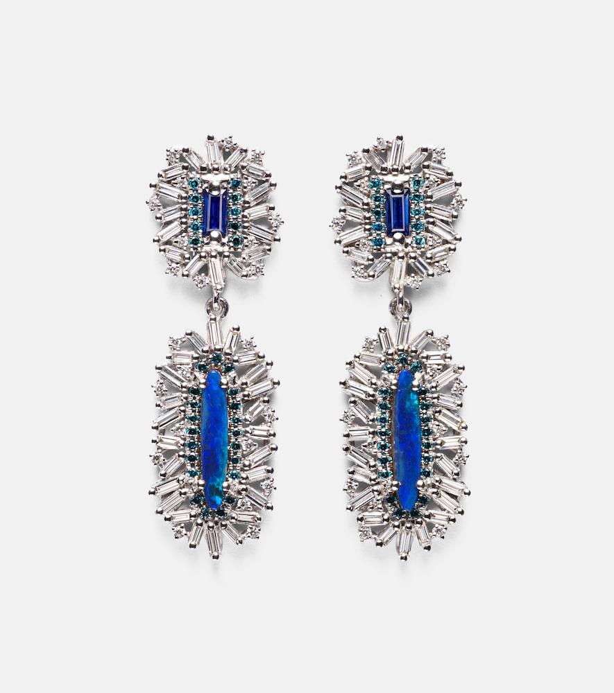 suzanne kalan 18kt white gold drop earrings with gemstones