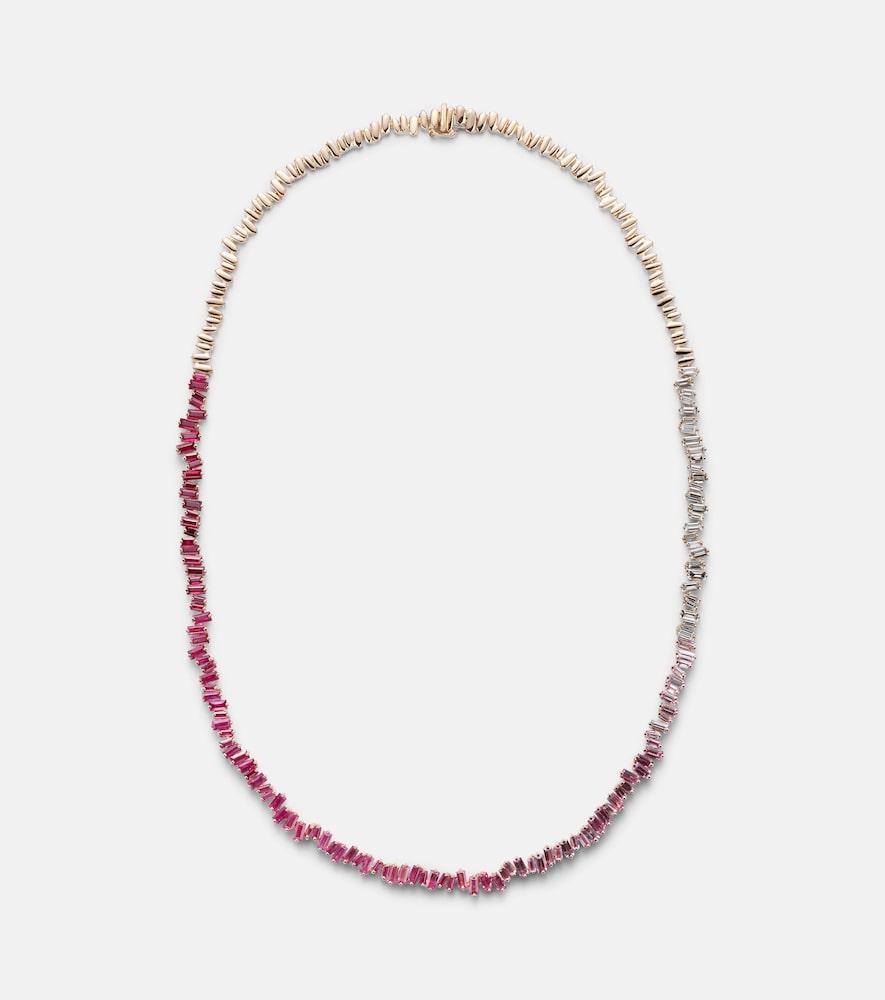 suzanne kalan bold 18kt rose gold tennis necklace with pink sapphires and diamonds