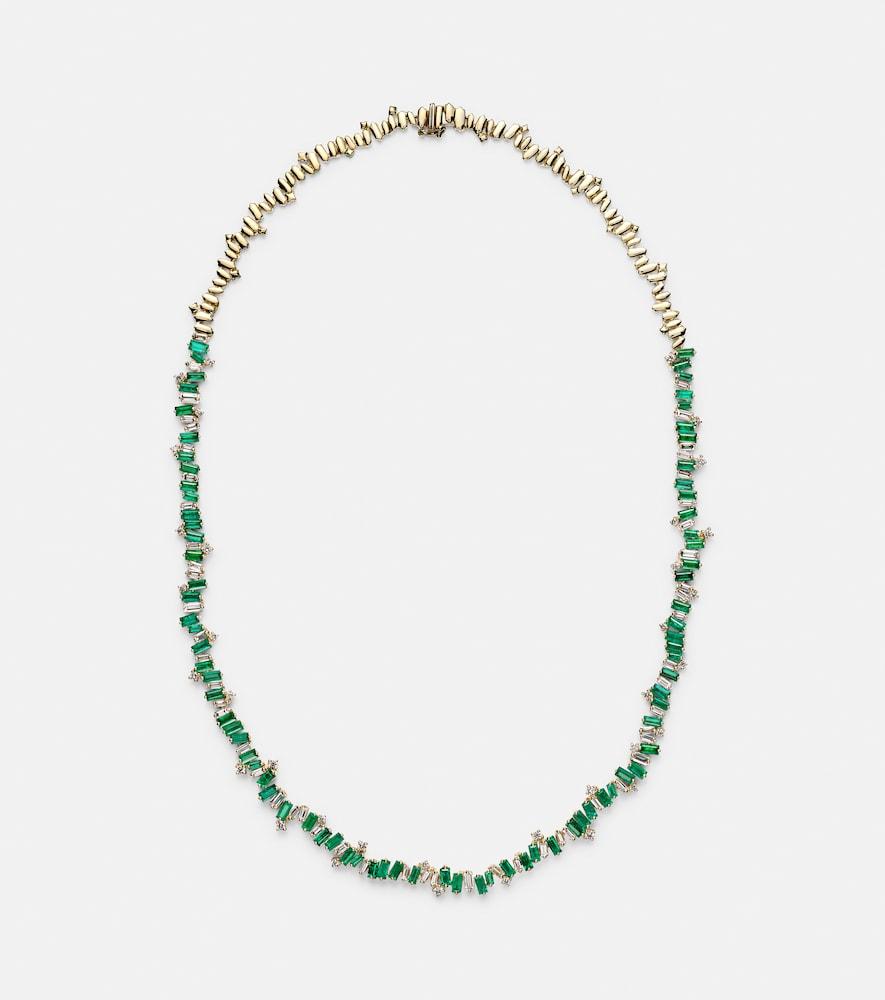 suzanne kalan bold burst 18kt gold tennis necklace with emeralds and diamonds