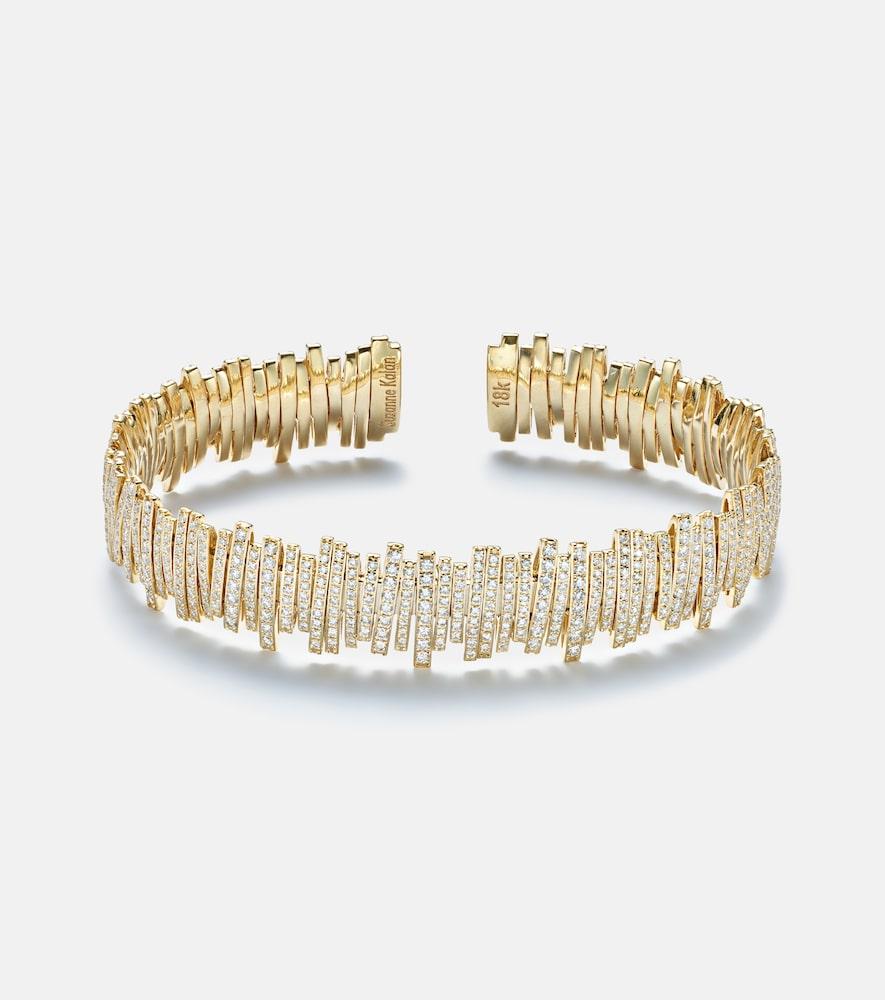 suzanne kalan classic medium 18kt gold cuff bracelet with diamonds