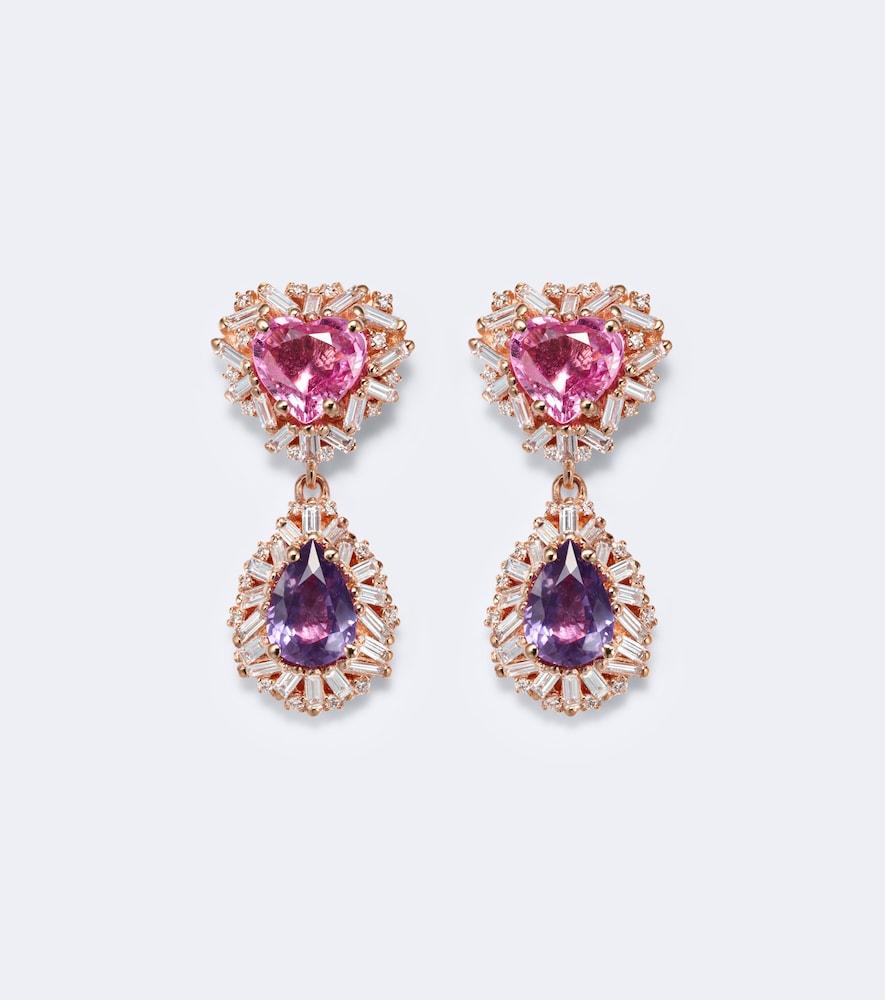 suzanne kalan doublet 18kt rose gold drop earrings with sapphires and diamonds