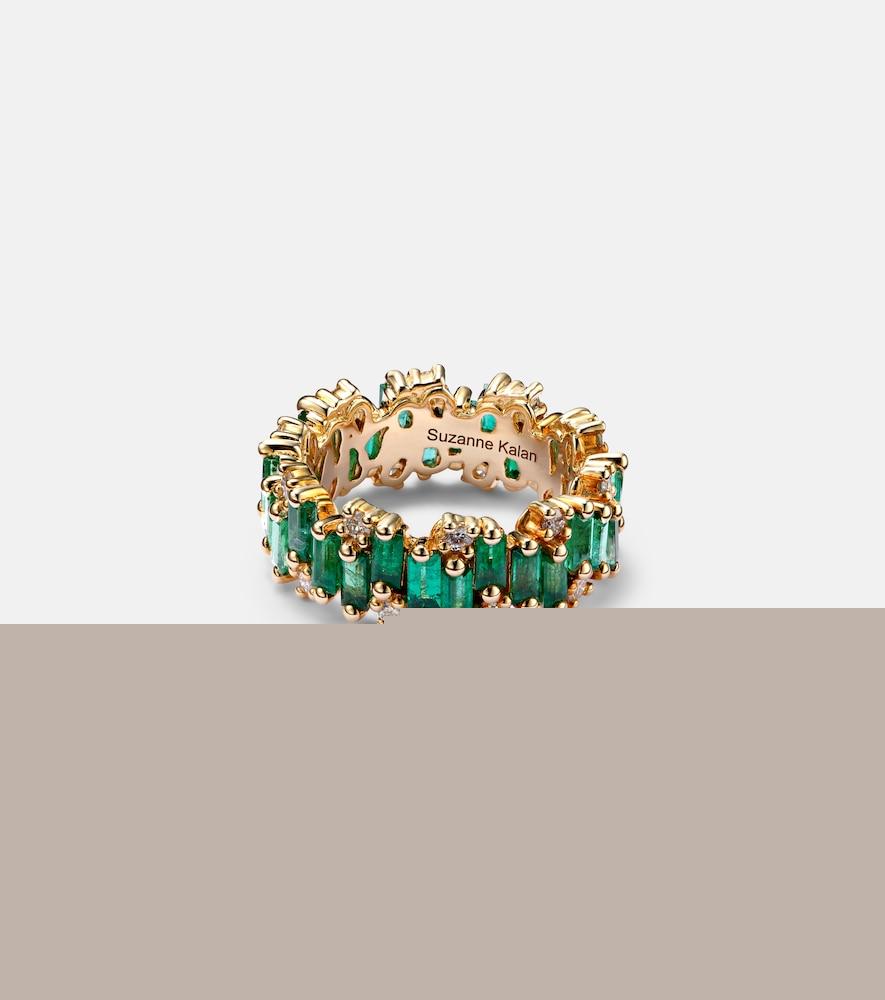 suzanne kalan shimmer audrey 18kt yellow gold ring with emeralds and diamonds