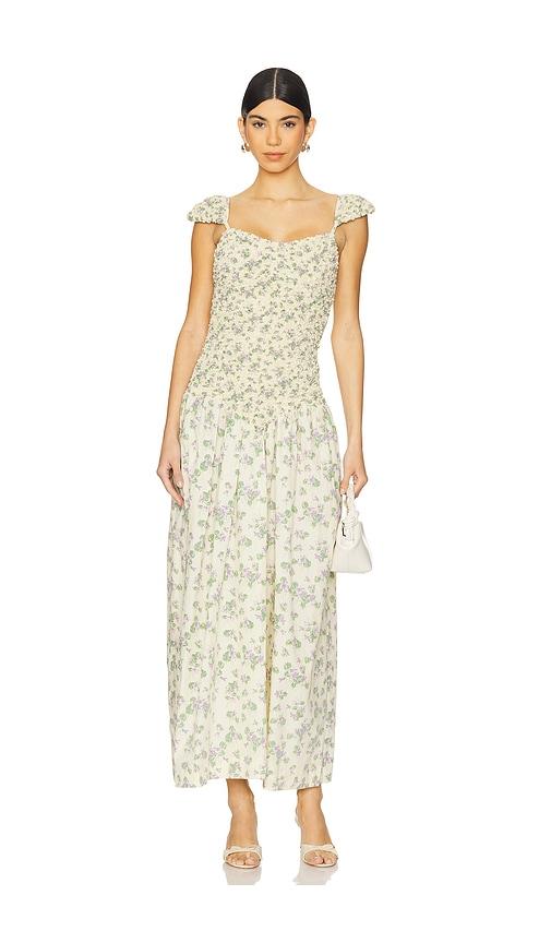 swf cap sleeve mottled max dress in cream,green. - size m (also in s, xs)