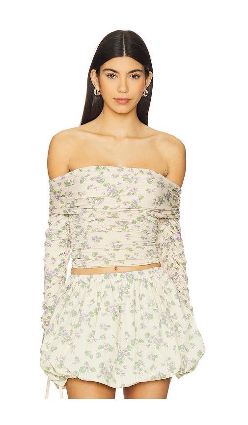 swf off shoulder wrap top in cream,green. - size s (also in xs)