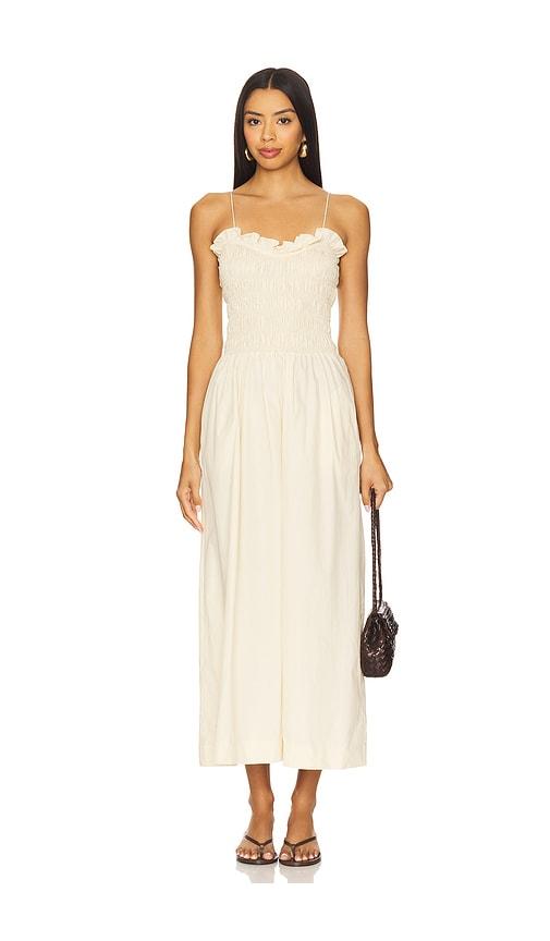 swf ruffled bodice midi dress in neutral. - size l (also in m, xs)