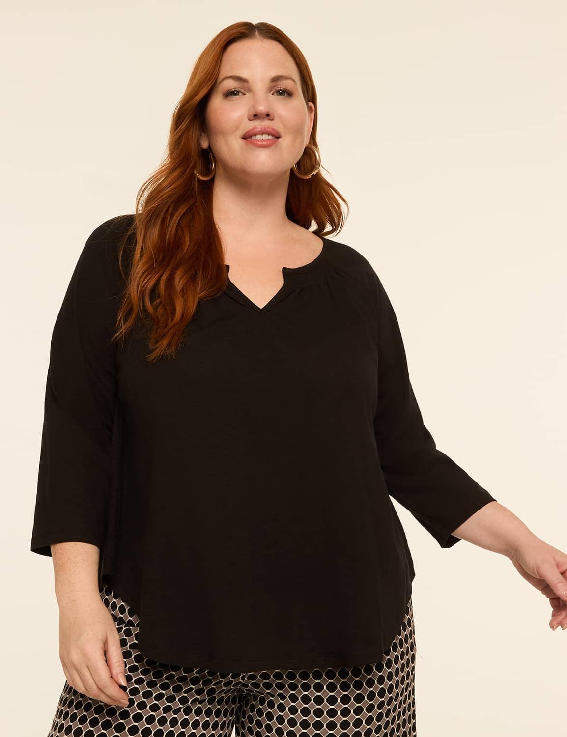 swing 3/4-sleeve notch-neck top