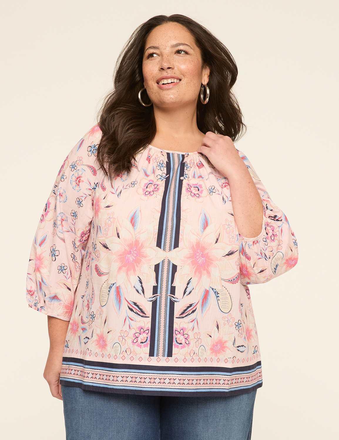swing 3/4 sleeve raglan popover blouse