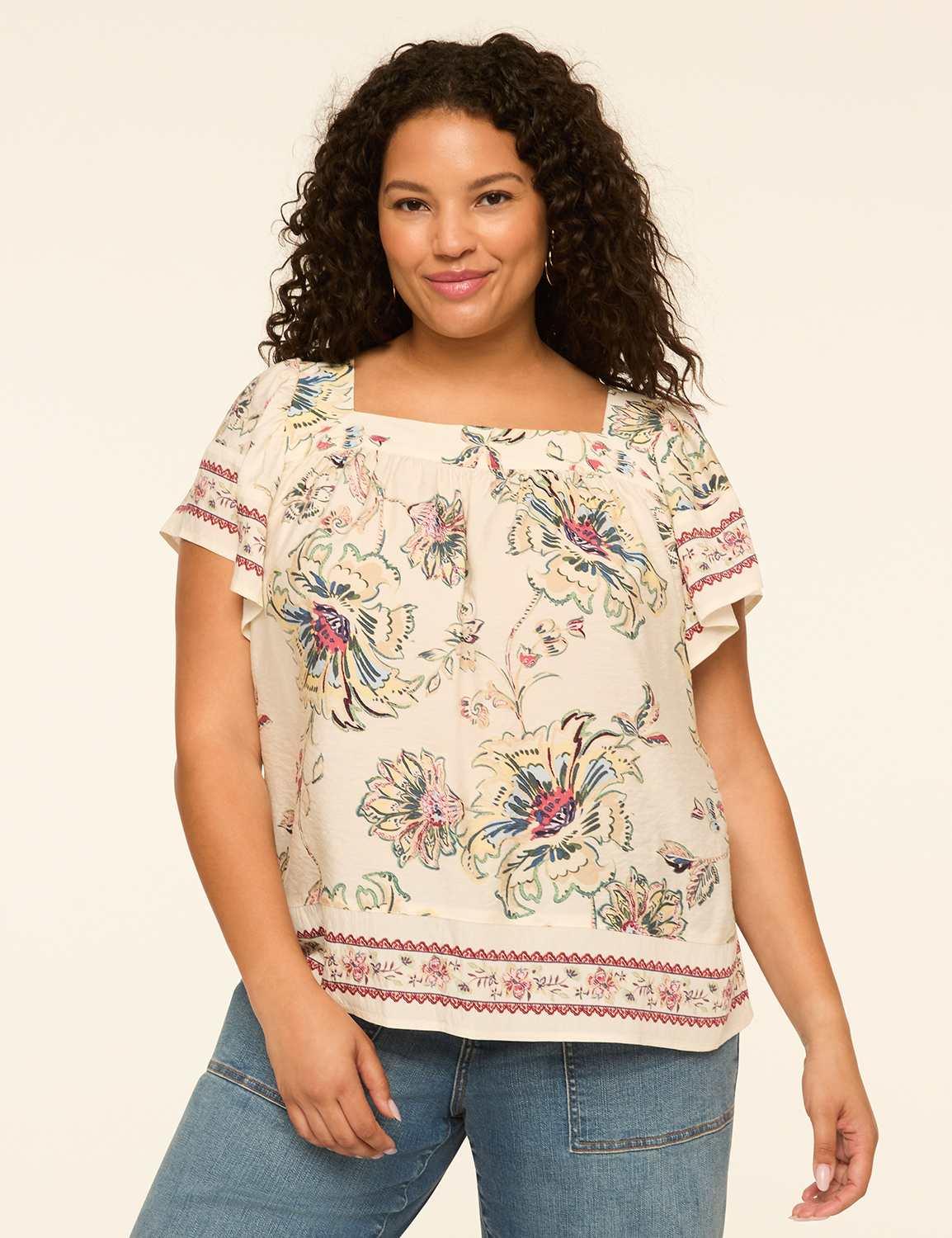 swing flutter-sleeve square-neck blouse