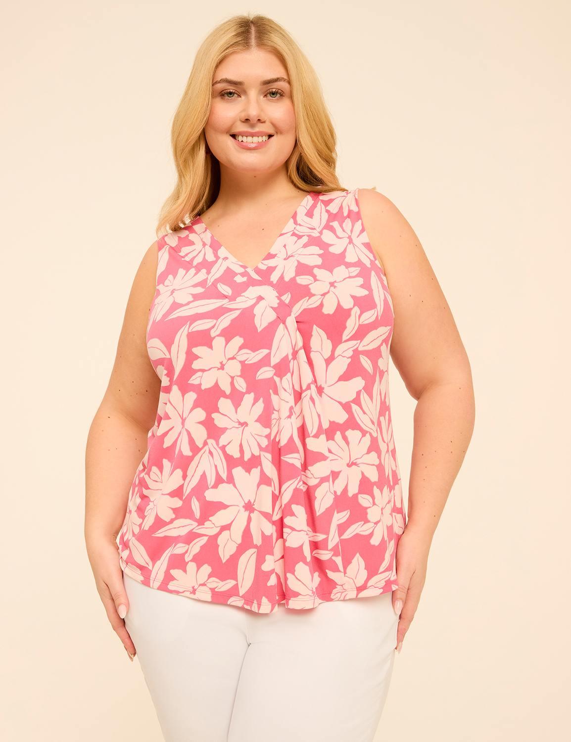 swing sleeveless pleat-front top
