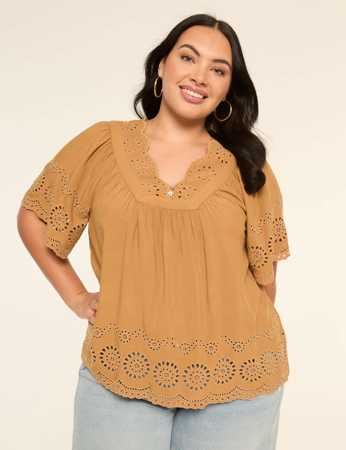 swing v-neck eyelet blouse
