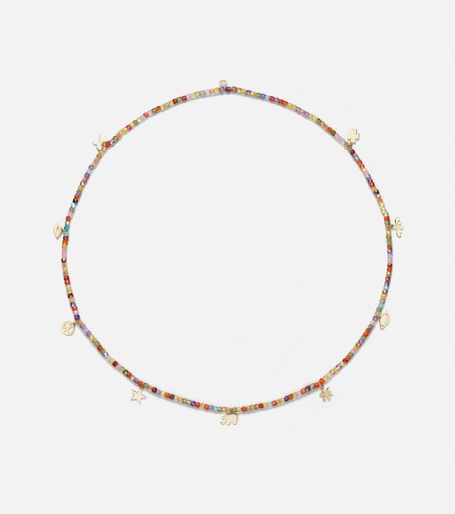 sydney evan 14kt gold beaded charm necklace with zircon