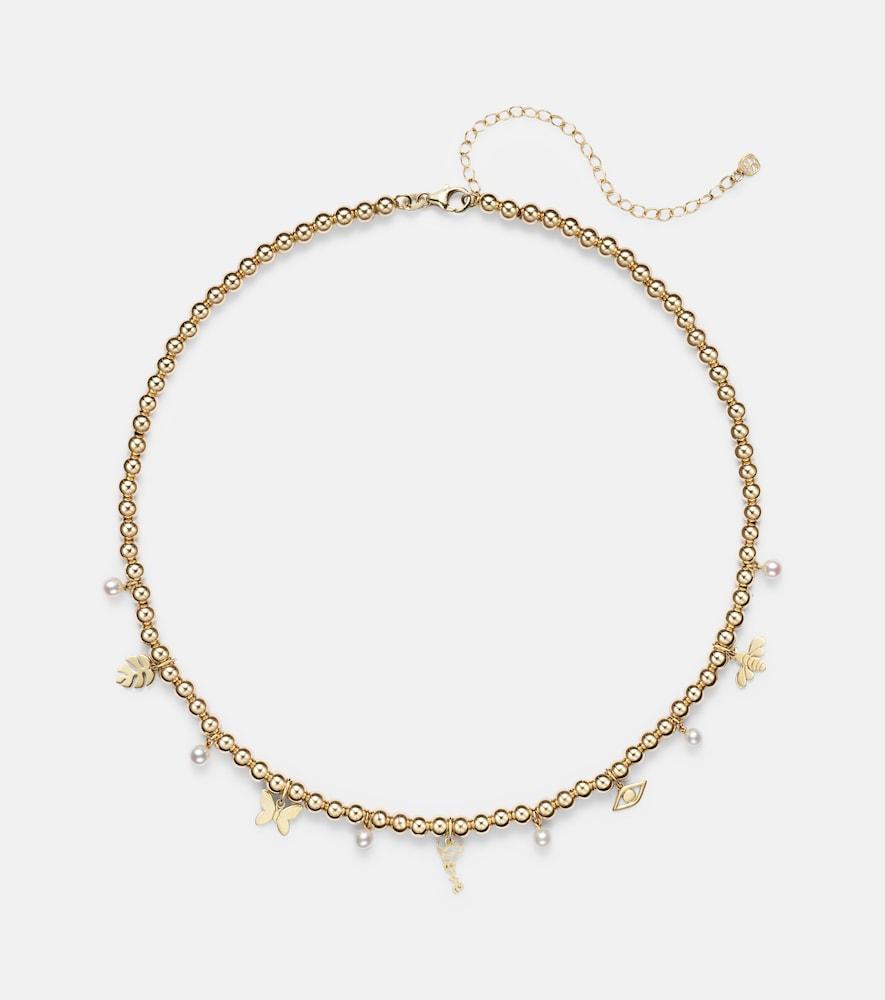 sydney evan 14kt gold beaded pendant necklace with pearls