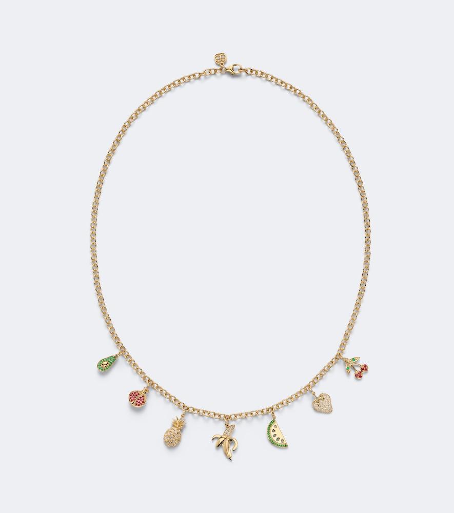 sydney evan 14kt gold charm necklace with gemstones