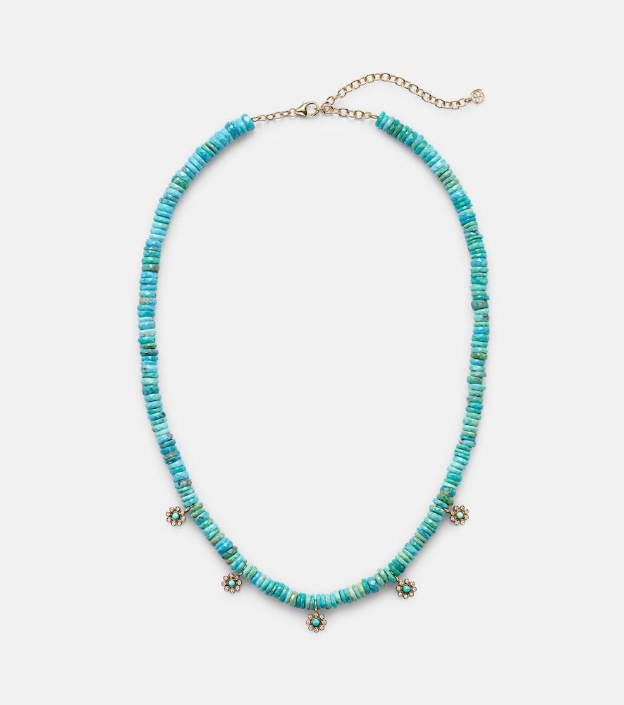 sydney evan daisy 14kt gold beaded necklace with diamonds
