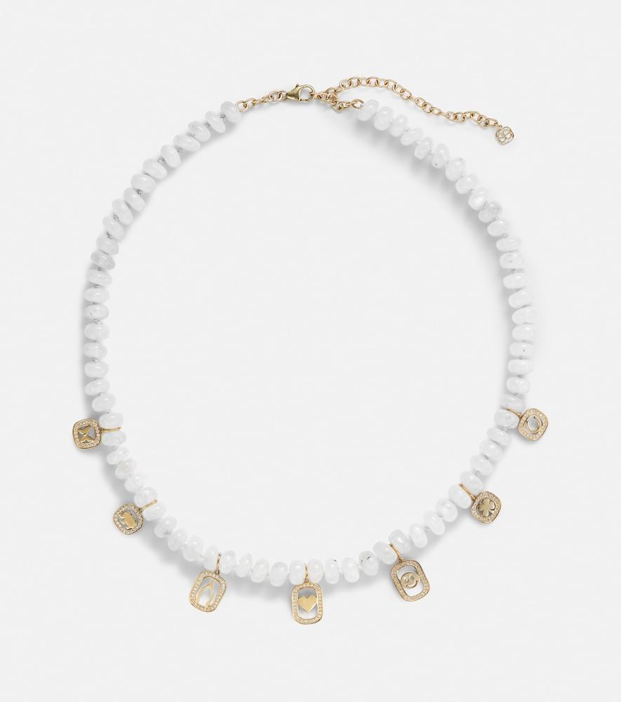 sydney evan multi-charm 14kt gold necklace with moonstone and diamonds