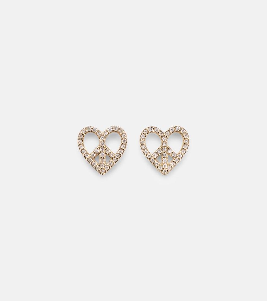 sydney evan peace heart 14kt gold earrings with diamonds