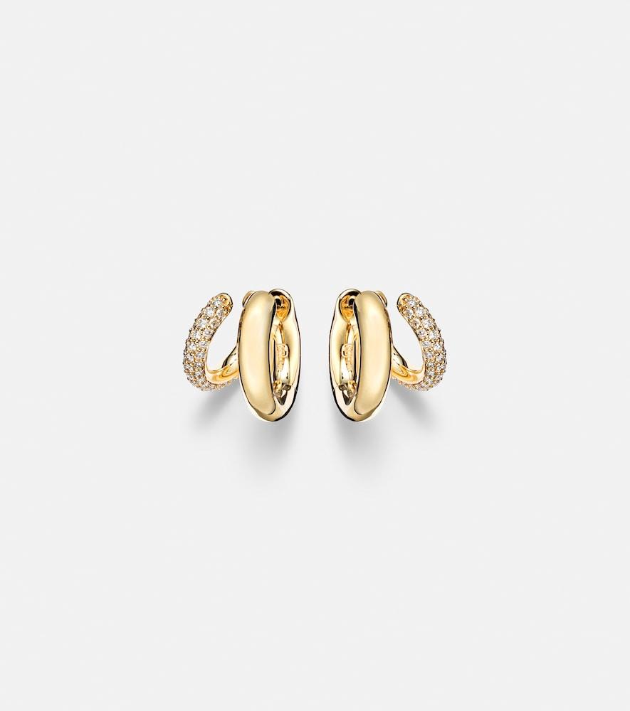 sydney evan tri-link 14kt gold huggie earrings with diamonds