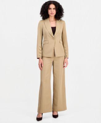 tahari asl petite peak lapel one button blazer mid rise wide leg full length pants