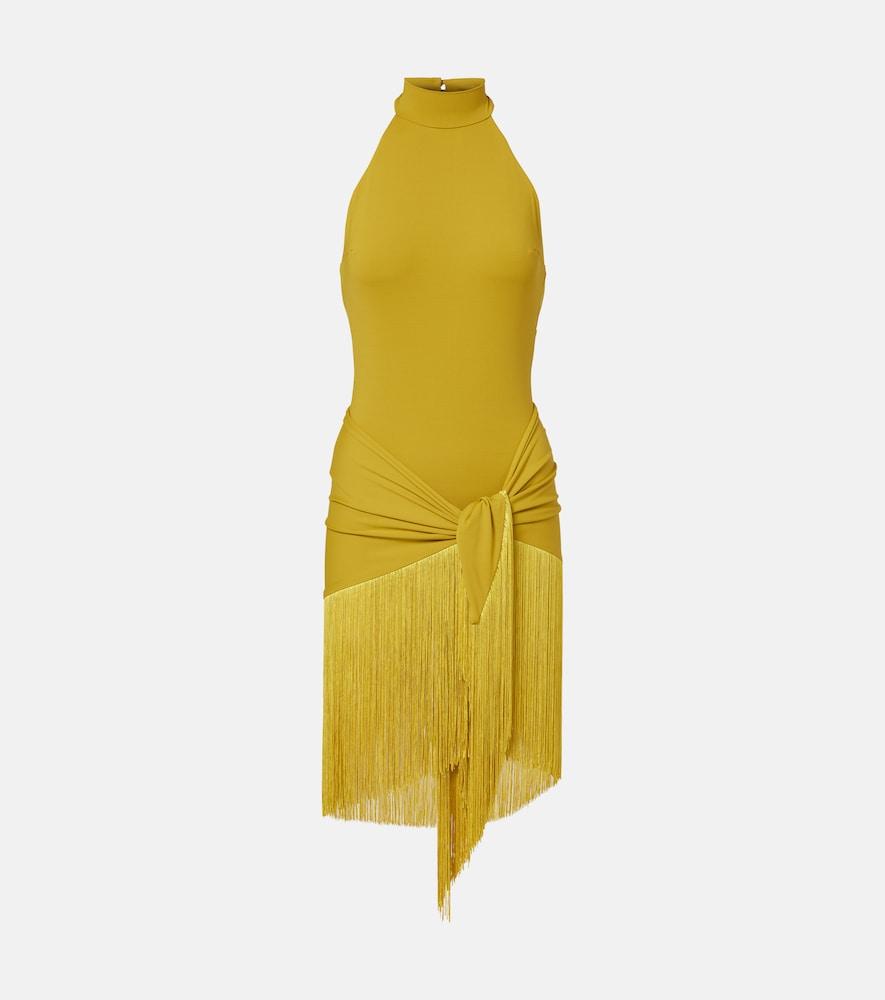 taller marmo artemis fringed beach cover-up and swimsuit