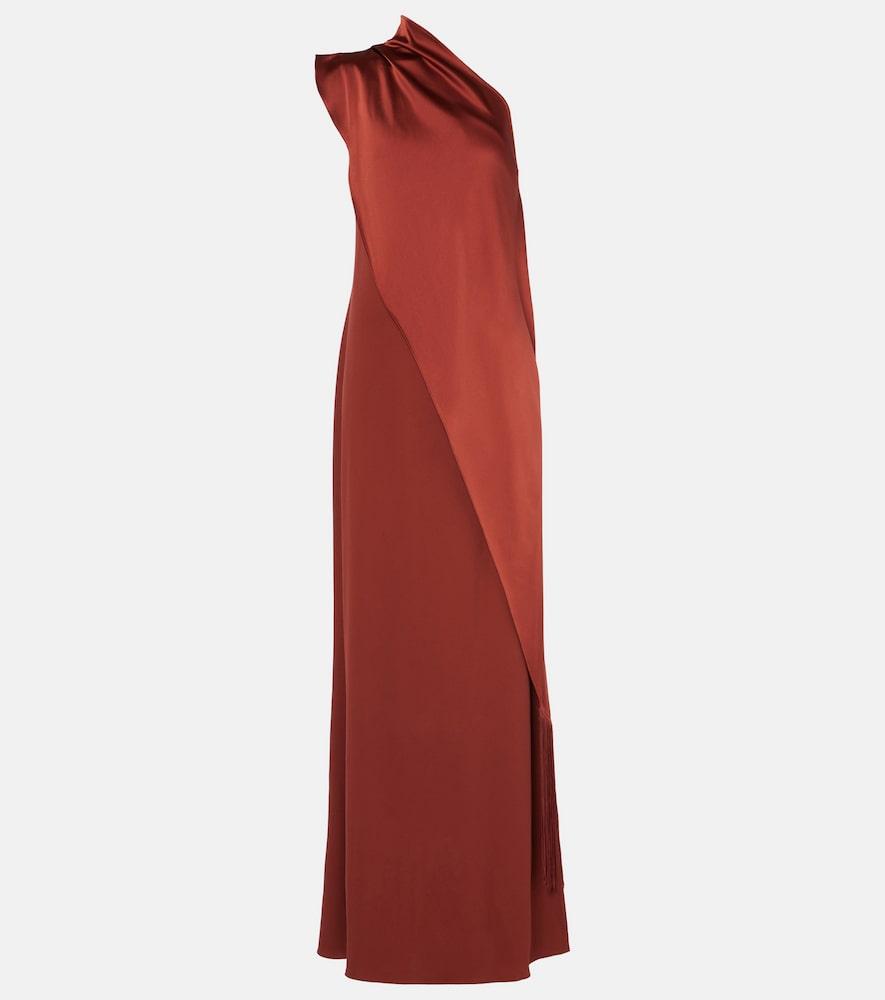 taller marmo berenson fringed one-shoulder gown
