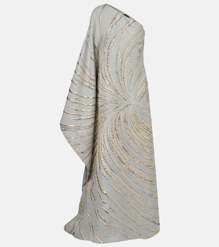 taller marmo cannes one-shoulder lamé gown