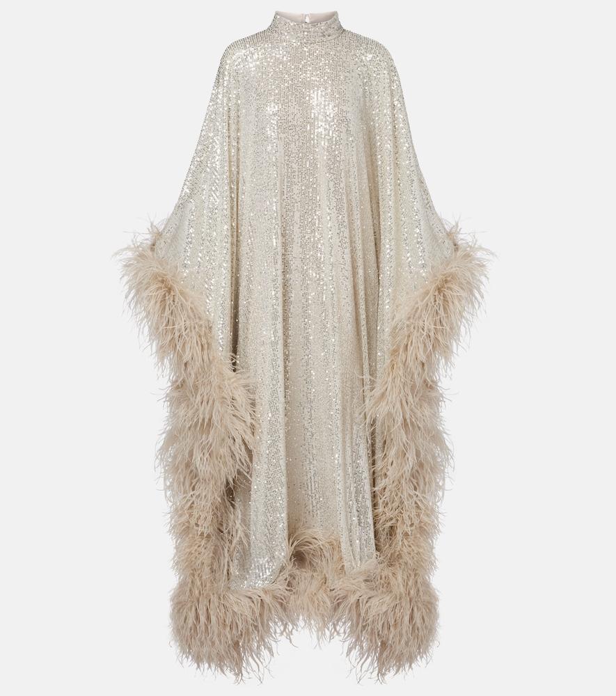 taller marmo casta diva disco feather-trimmed gown