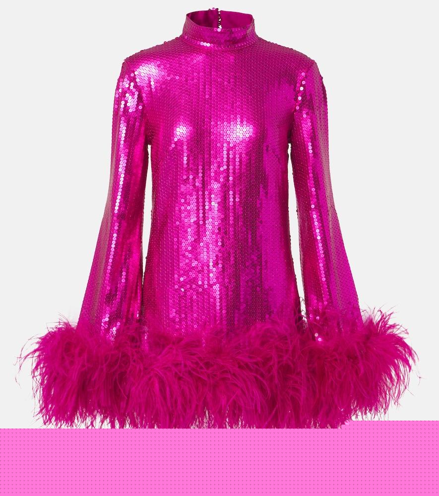 taller marmo gina sequined feather-trimmed minidress