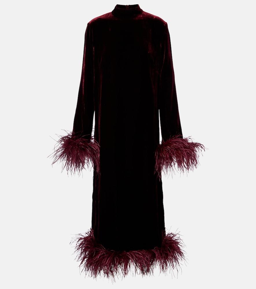 taller marmo gina venti feather-trimmed midi dress
