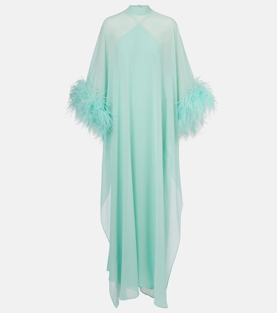 taller marmo penelope feather-trimmed silk kaftan