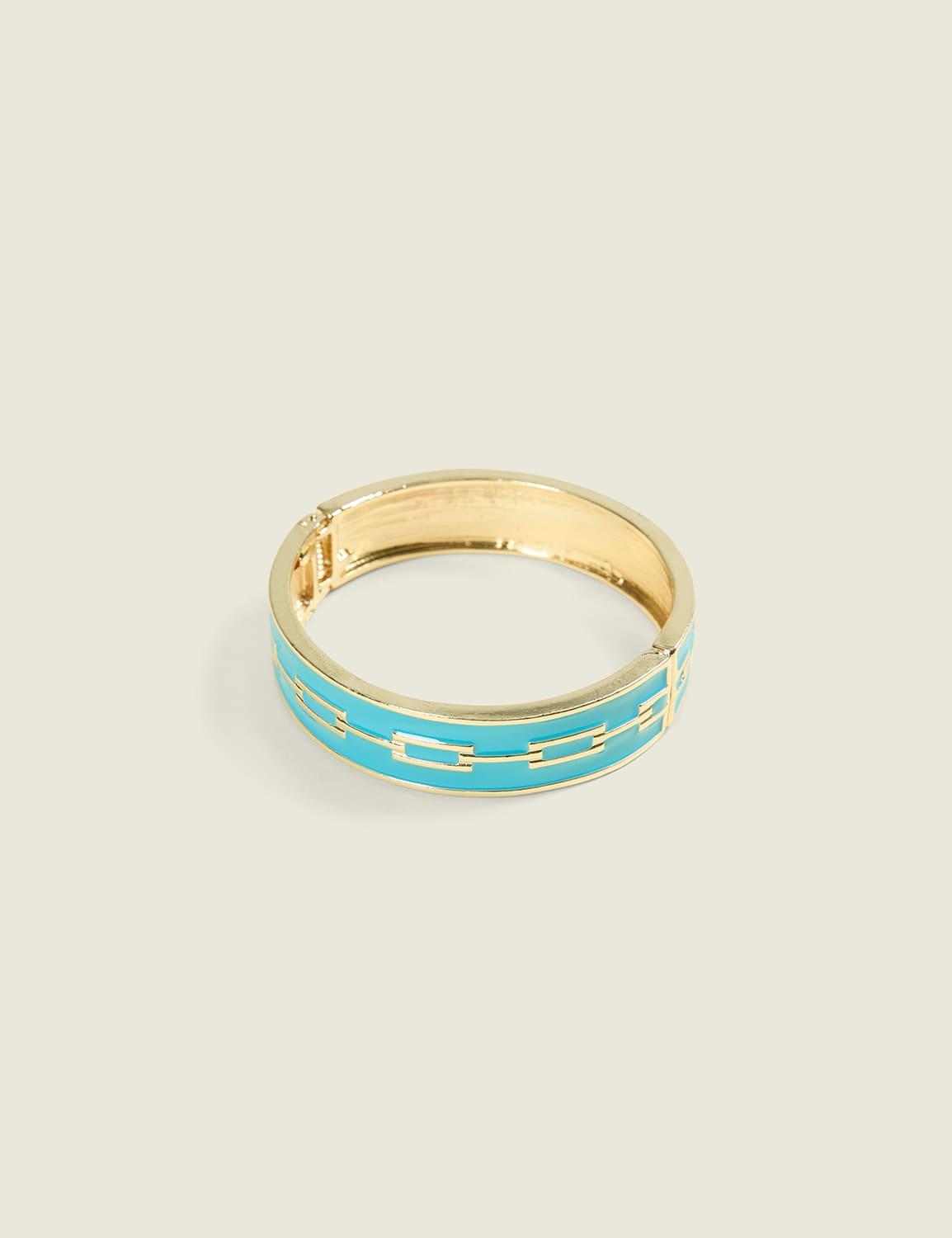 teal & goldtone chain-detail cuff bracelet