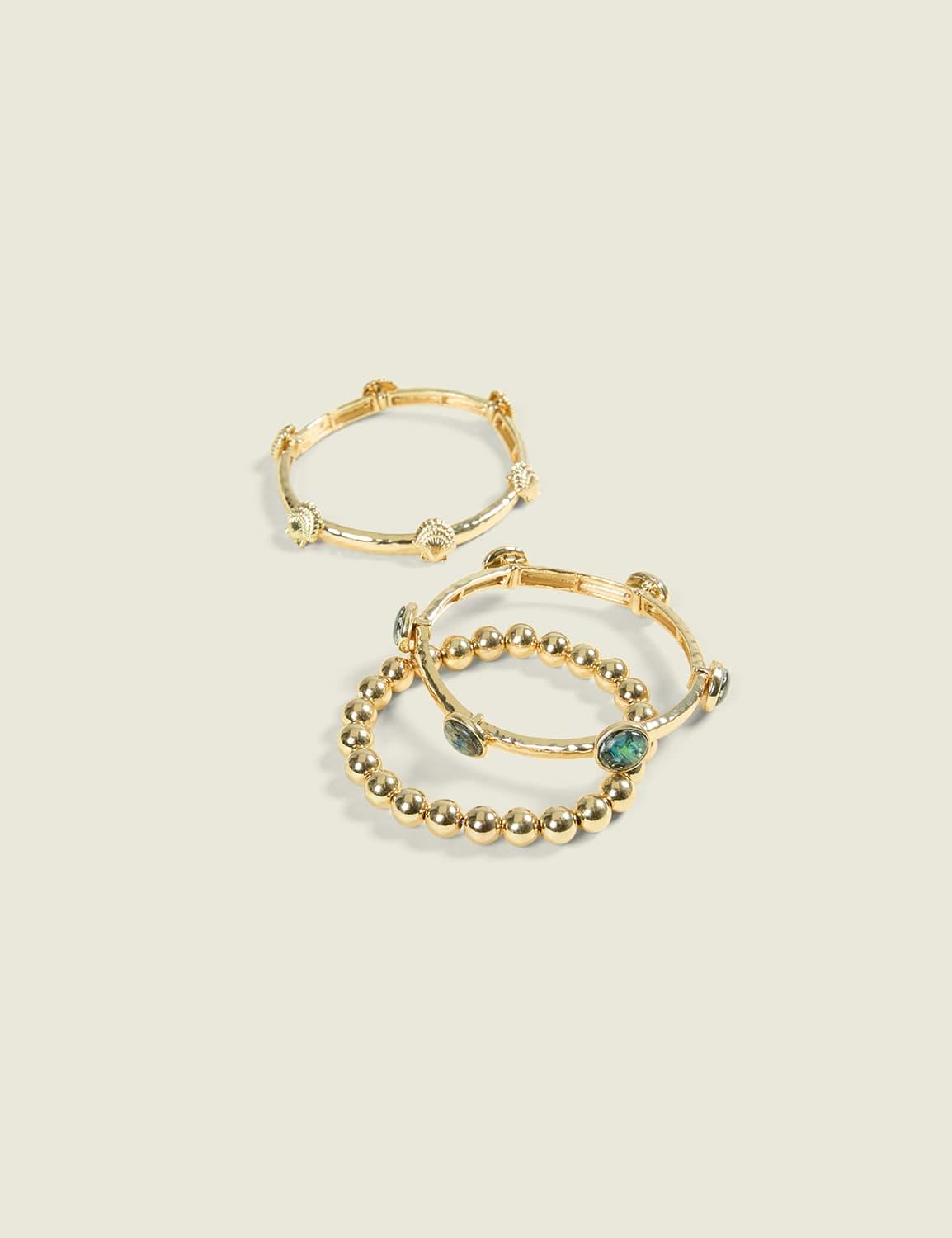 teal & seashell stretch bracelet 3-pack