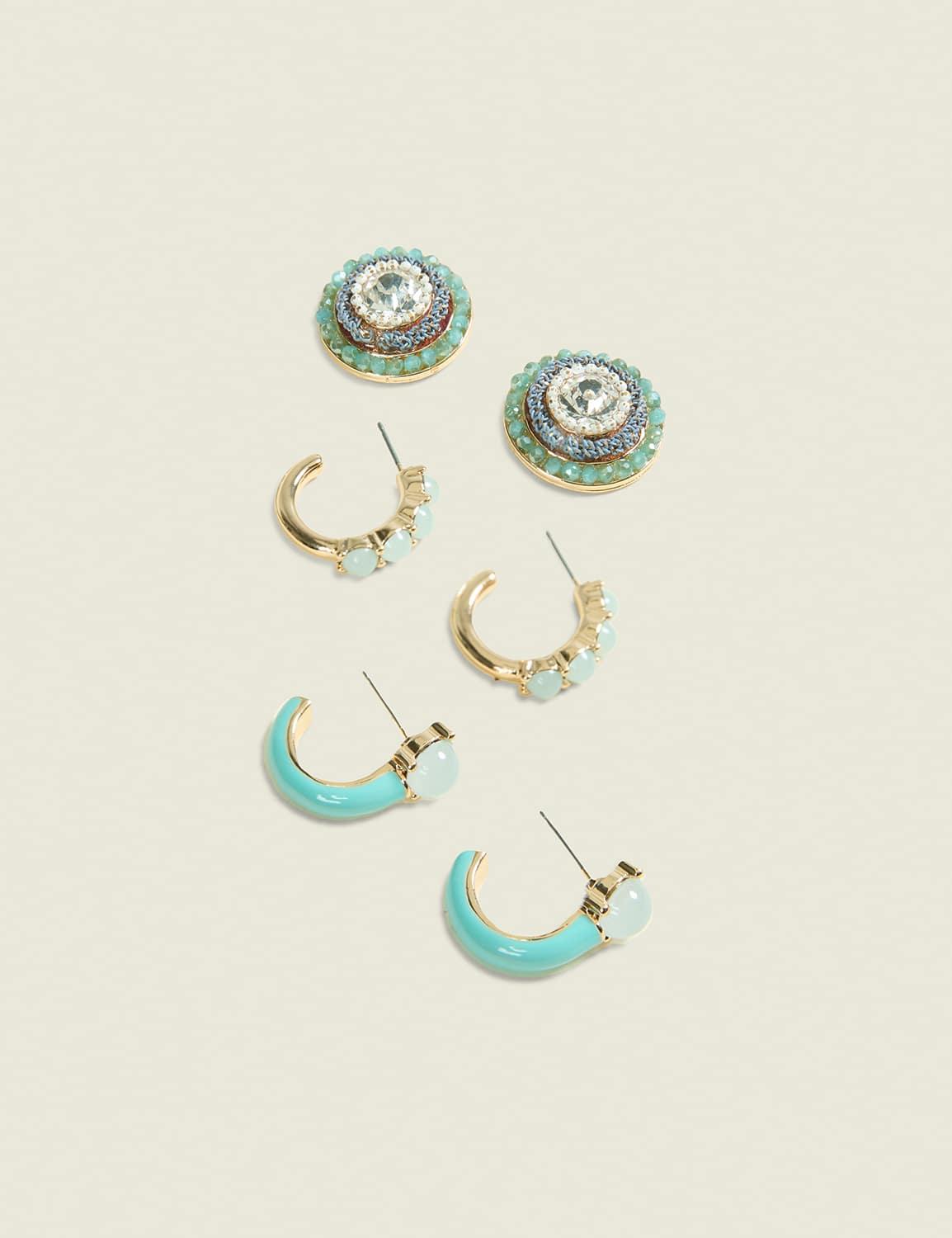 teal stud & hoop earrings 3-pack