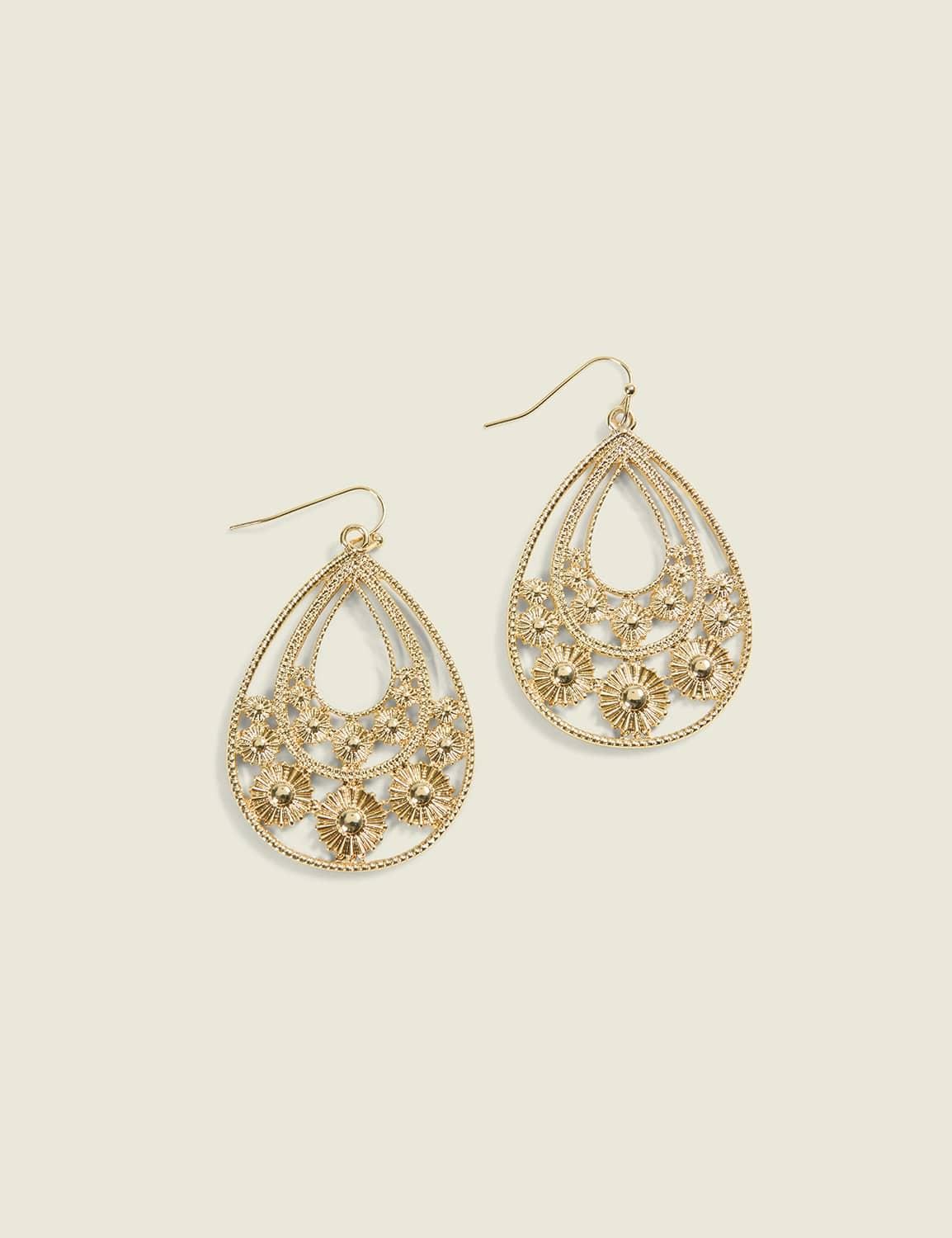 textured circle motif teardrop earrings