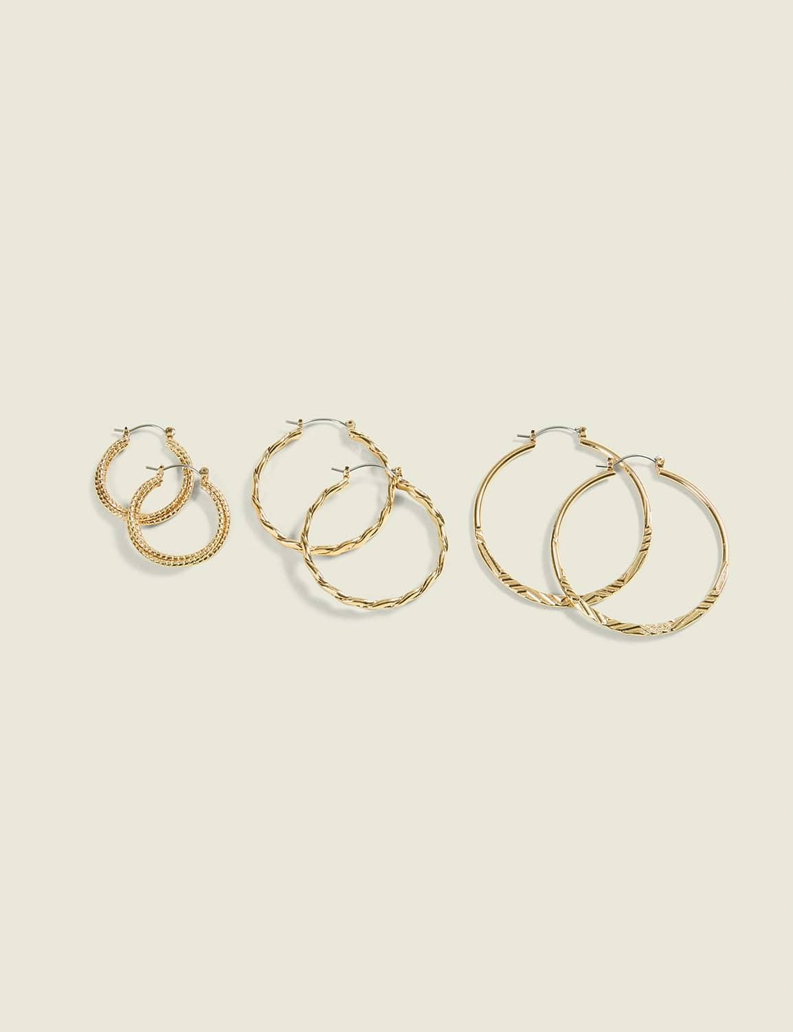 textured goldtone hoop 3-pack